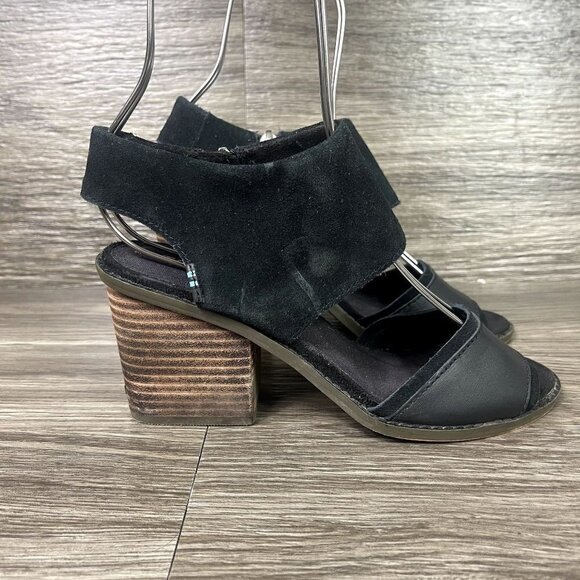 TOMS Majorca Black Suede Block Heel Sandals Women's Shoes Size 6 - Picture 1 of 9